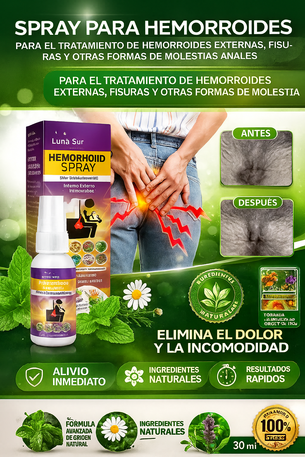 SPRAY HEMORROIDES SOUTH MOON – SIN QUÍMICOS AGRESIVOS, FÓRMULA 100% NATURAL 🍃